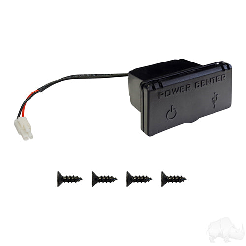 Redhawk ACC0106 power center with 12V outlet and dual USB ports, designed for vehicle, RV, and boat use.