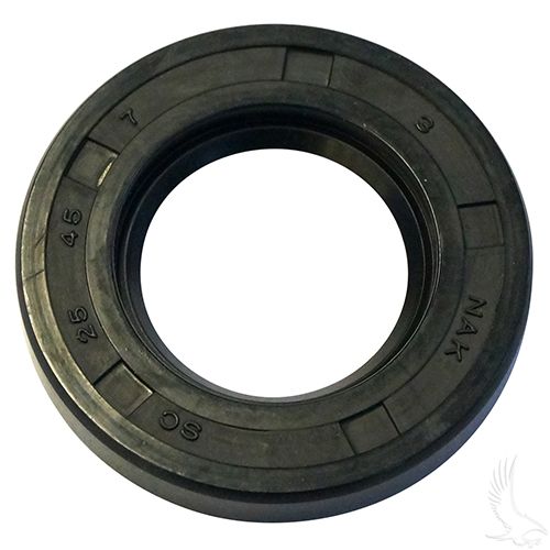 Red Hawk input shaft seal for EZGO 4-cycle gas golf carts, model BRNG-022, showing the black rubber seal on a white background.