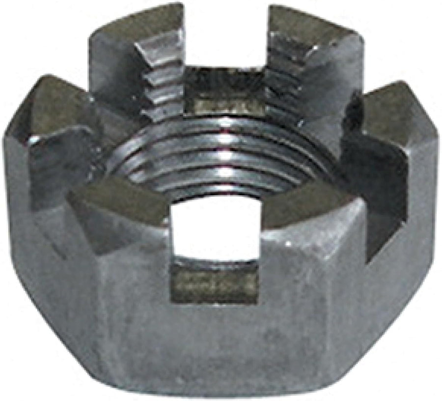 Redhawk slotted nut for EZGO golf cart axle, 5/8-18 size, shown in a bag of 10 for maintenance and replacement use.