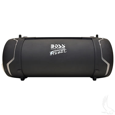 Red Hawk Boss Audio Bluetooth speaker with FM tuner, USB, SD ports, and LED lights, designed for outdoor adventurers.
