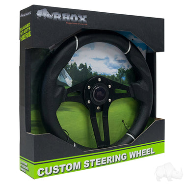 Red Hawk RHOX Steering Wheel 13 Inch Black Challenger Grip With Black Spokes For Car Enthusiasts Premium Control