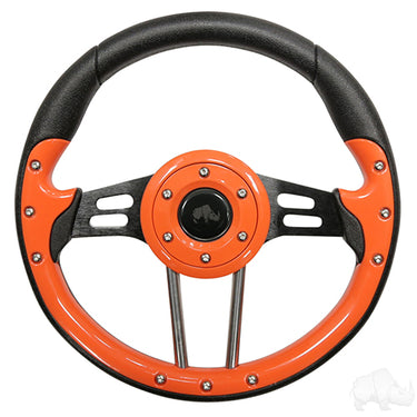 Red Hawk RHOX Aviator 4 Steering Wheel Orange Grip 13 Inch Diameter Premium Car Enthusiast Accessory