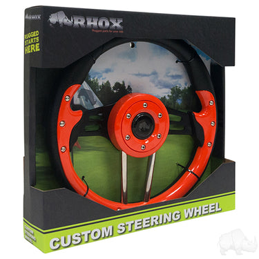 Red Hawk RHOX Aviator 4 Steering Wheel Orange Grip 13 Inch Diameter Premium Car Enthusiast Accessory