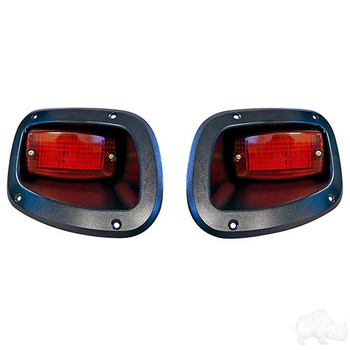 Redhawk LGT-339 LED taillight set for EZGO golf carts, showing the red LED taillights with mounting brackets and wiring.