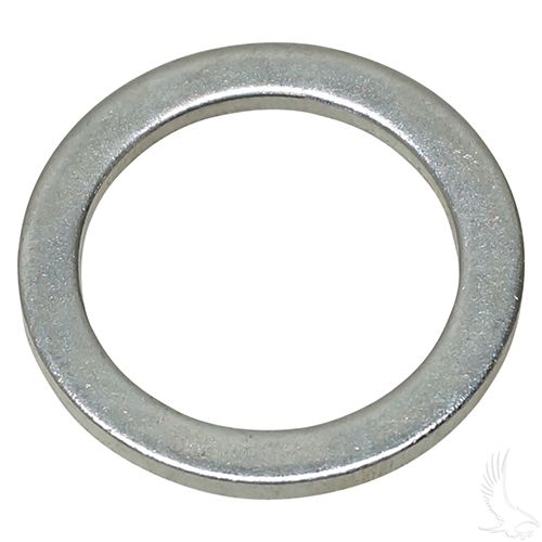 Redhawk OEM Thrust Washer for EZGO RXV 2008 Spindle golf cart parts, showing the red metal washer on a plain background.