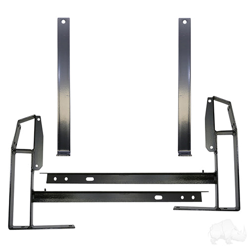 Redhawk utility box mounting kit for EZGO TXT golf carts, includes hardware and brackets for secure installation.