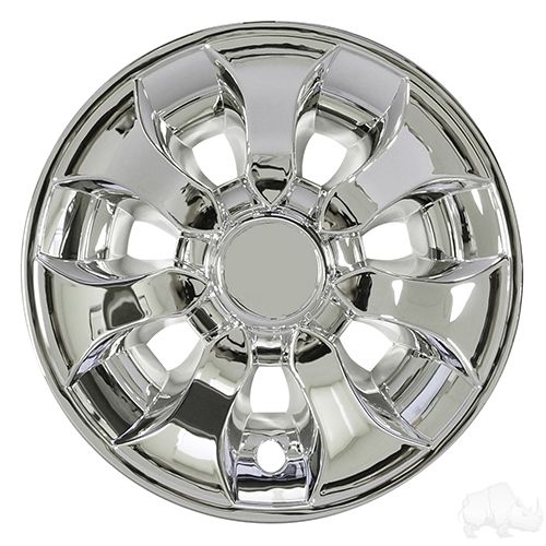 Redhawk Chrome 8-inch wheel cover for cars, durable finish, easy tool-free install, designed for driver side use.