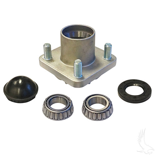 Redhawk OEM aluminum front wheel hub for EZGO golf carts, precision-machined upgrade for 2001.5+ models.