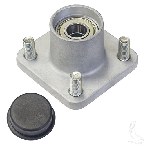 Redhawk OEM front wheel hub for E-Z-GO RXV golf carts, durable replacement part with red finish and structural details.
