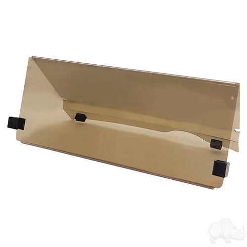 Red Hawk OEM tinted windshield for EZGO RXV 08 golf carts, two-piece set with glare reduction, clear view and durable design.
