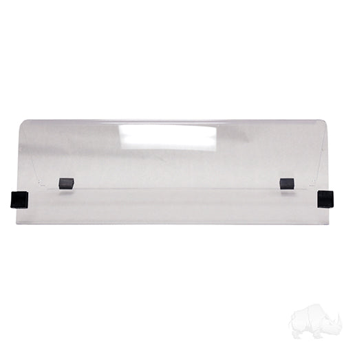 Redhawk WIN-1024 clear windshield for EZGO TXT golf carts, two-piece design, providing protection and visibility.