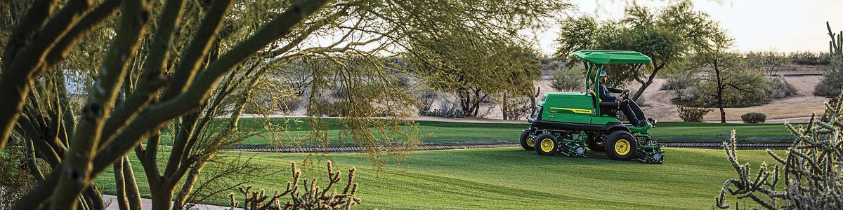 John Deere reel mower on a golf course