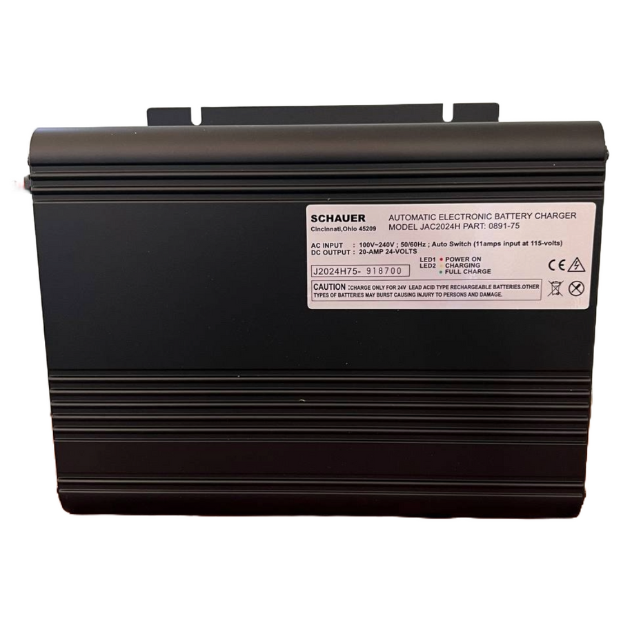Schauer 24V Battery Charger JAC2024H by Schauer Battery, showing the industrial-grade battery charger with auto-sensing and three-stage charging