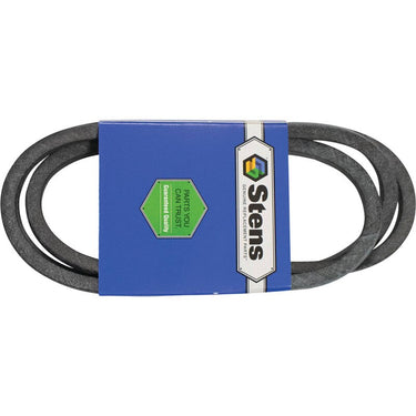 Stens 265-748 SCAG OEM belt for lawn mowers, showing a durable replacement belt with product packaging and brand logo.