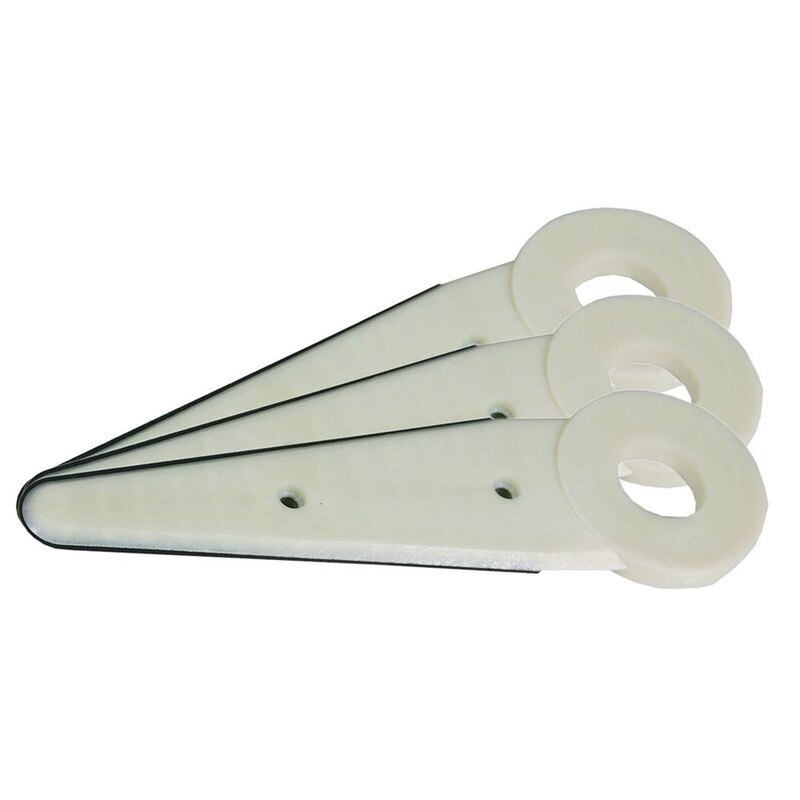 Set of three durable Stens 390-171 trimmer blades with center holes, ideal for homeowners and professionals.