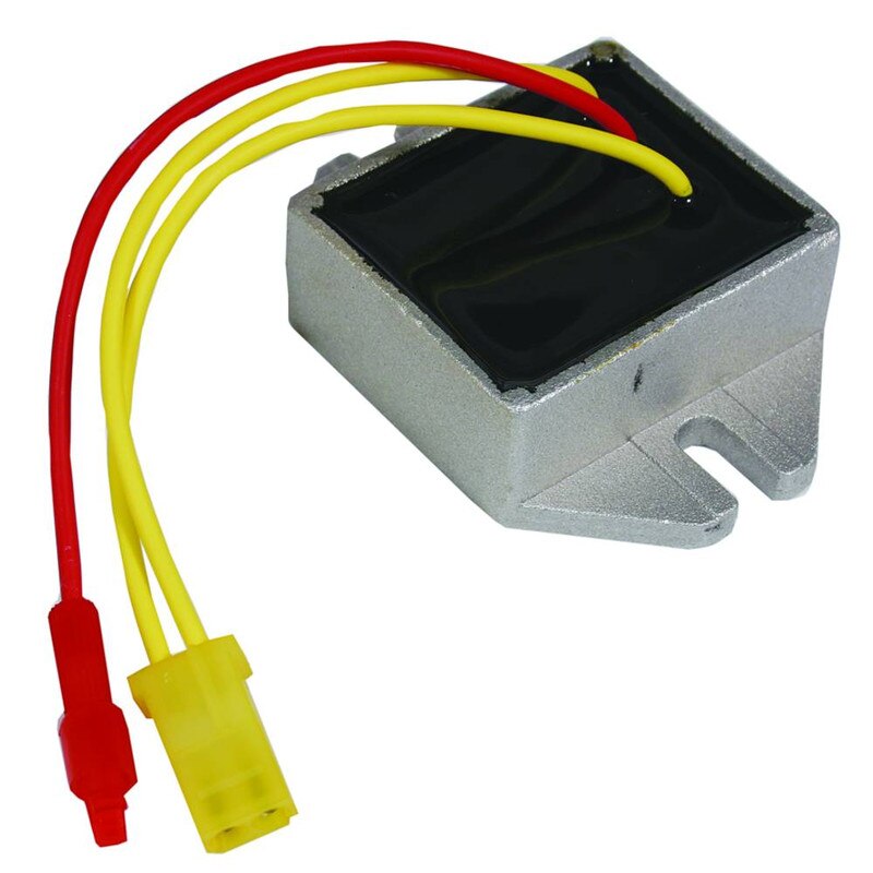 Stens 435-195 voltage regulator for Briggs and Stratton engines, replacement part, showing the black rectangular regulator unit.