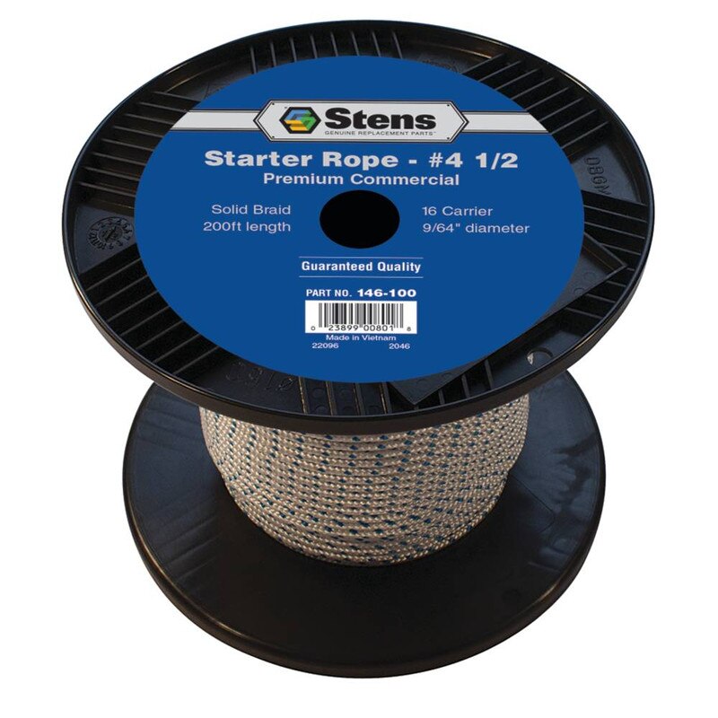 Stens 146100 solid braid starter rope, durable replacement for outdoor lawn equipment, shown coiled and ready for use.