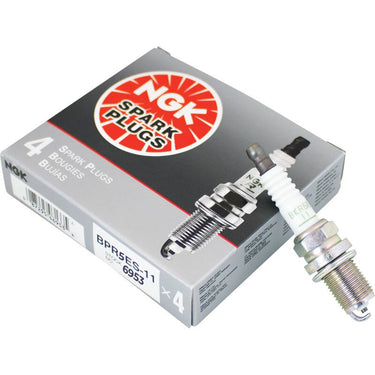 Stens NGK BKR5E11 spark plug for small engines and lawn equipment, showing the ceramic and metal components of the spark plug.