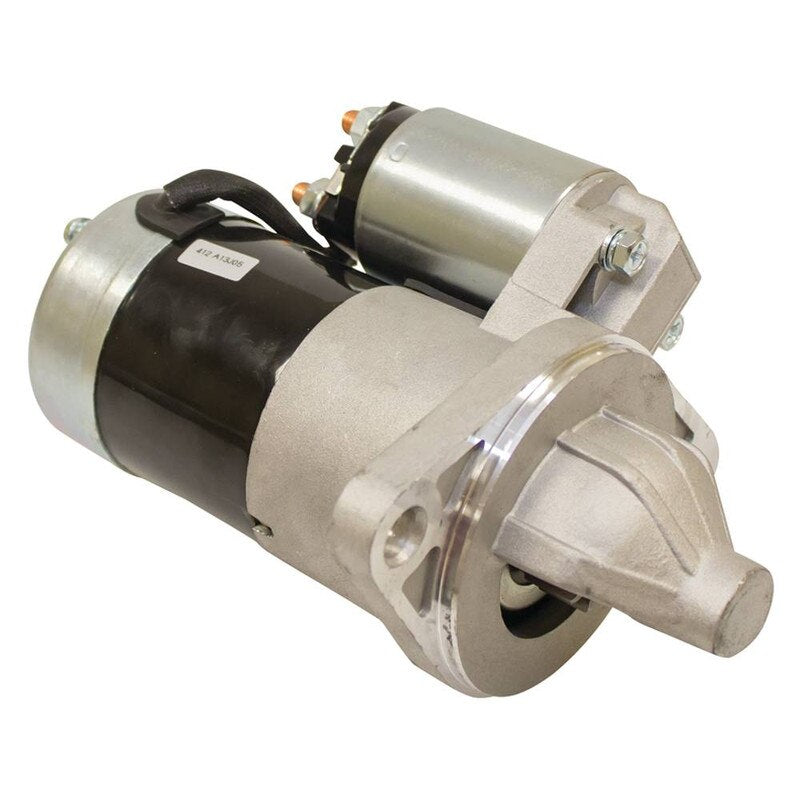 Stens 435-250 electric starter for John Deere tractor, showing the compact starter unit with wiring connections and metal mounting parts.