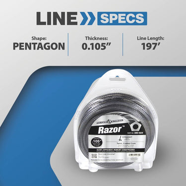 Stens Silver Streak Razor Trimmer Line, 0.105 inch diameter, professional-grade for precise trimming, shown in a donut-shaped spool.