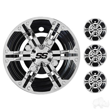 Set of four Red Hawk Daytona chrome wheel covers, 8-inch car wheel covers with a sleek, premium finish for various vehicle styles.